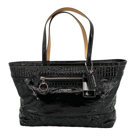 Coach Handbags - Coach Poppy Daisy Liquid Gloss Black Shoulder Bag Tote 18674